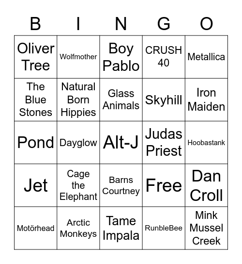 Snortle's Music Tastes Bingo Card