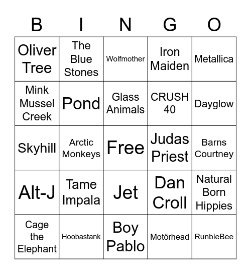 Snortle's Music Tastes Bingo Card