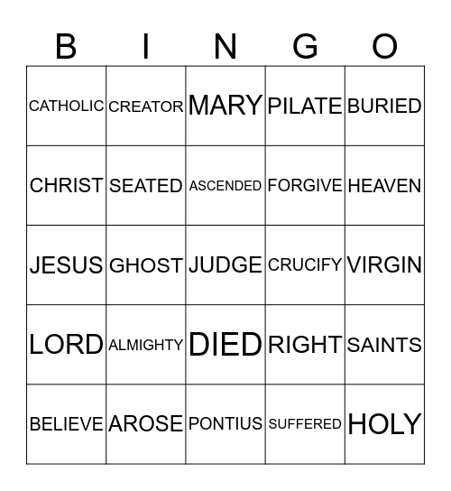 APOSTLES CREED BINGO Card