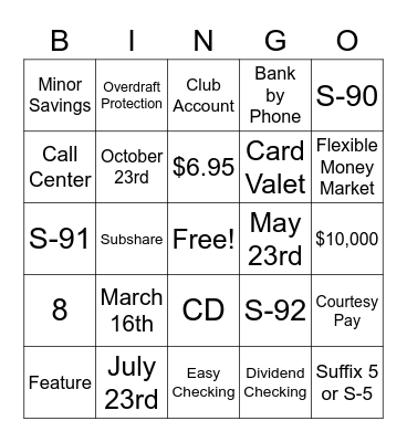 Product Knowledge Bingo Card