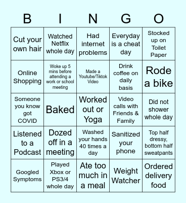 Quarantine Bingo Card
