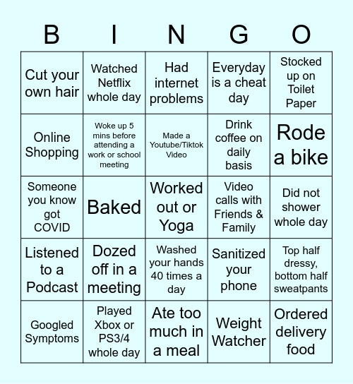 Quarantine Bingo Card