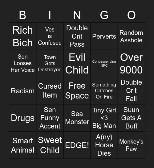 D&D With Sen Bingo Card