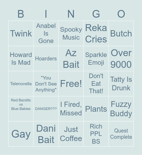 D&D With Lana Bingo Card