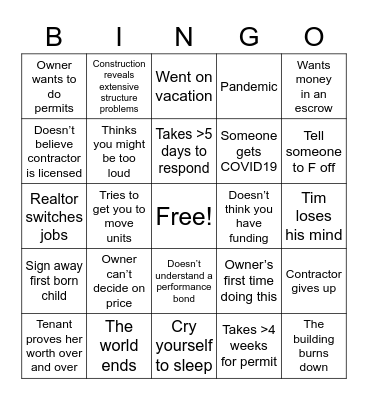 Real Estate Bingo Card
