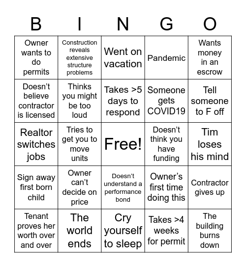 Real Estate Bingo Card