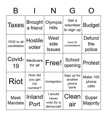 Coordinated Campaign bingo Card