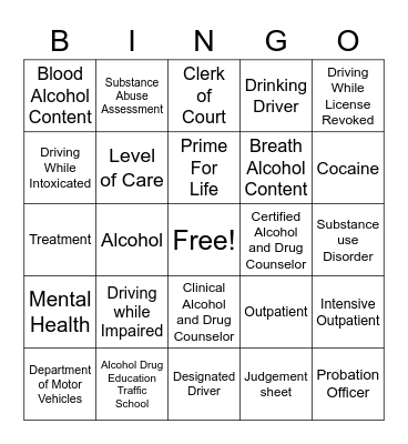 DWI Laws/terms Bingo Card