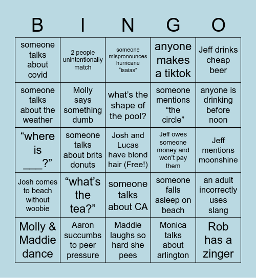 Carolina Beach Bingo Card