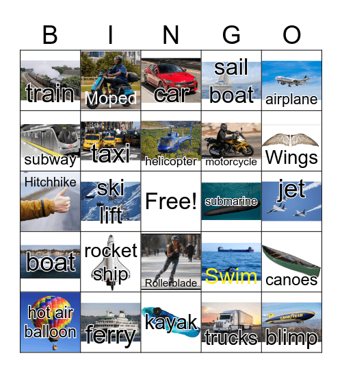 Transportation Bingo Card