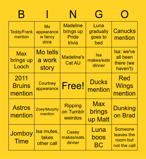 server zoom bingo Card