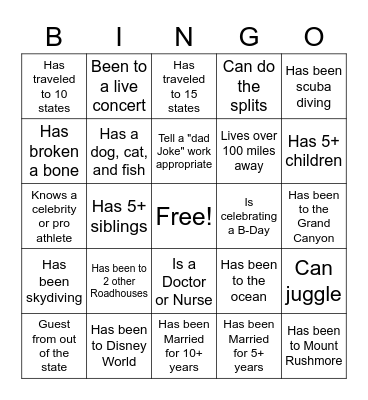 Know Your Guests Bingo Card