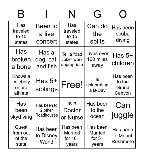 Know Your Guests Bingo Card
