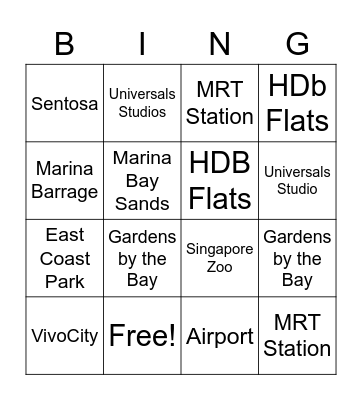 Places in Singapore Bingo Card