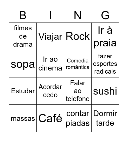 Gosta ou não? Bingo Card