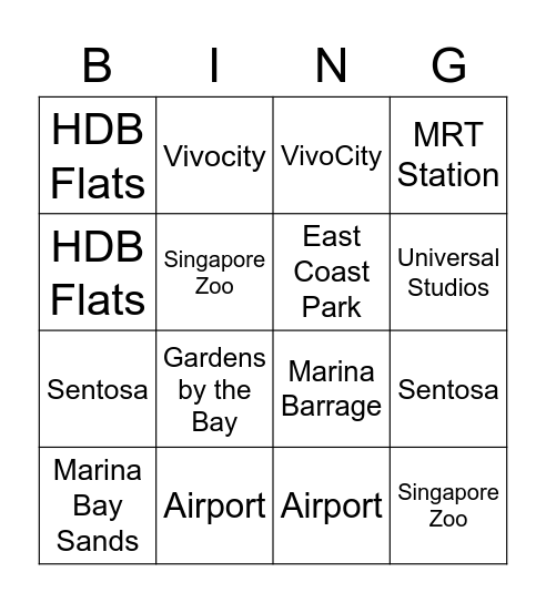 Places in Singapore Bingo Card