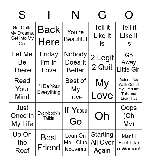 through the ages Bingo Card