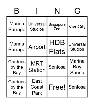 Places in Singapore Bingo Card