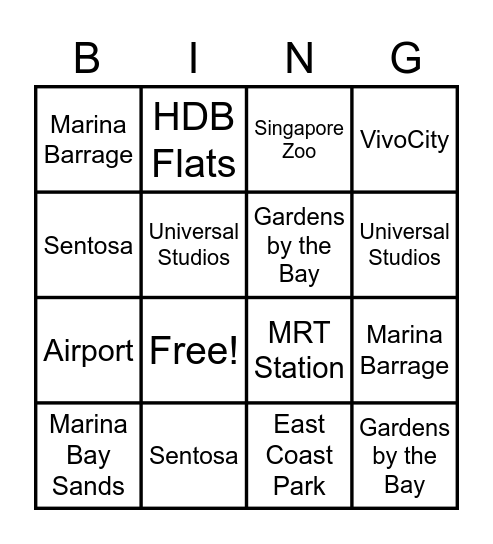 Places in Singapore Bingo Card