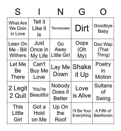 through the ages Bingo Card