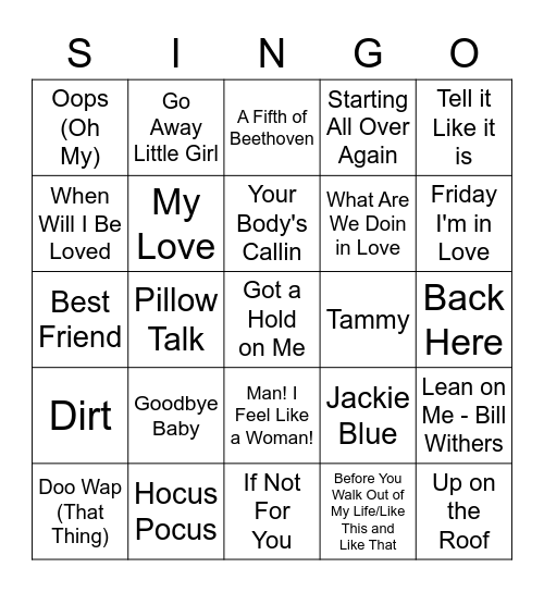 through the ages Bingo Card