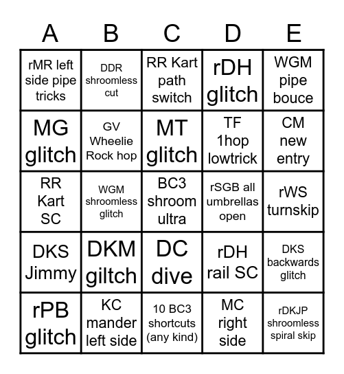 MKW bingo Card