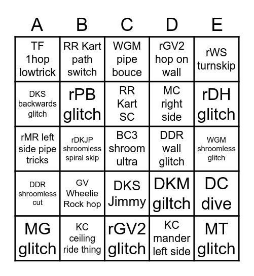 MKW bingo Card