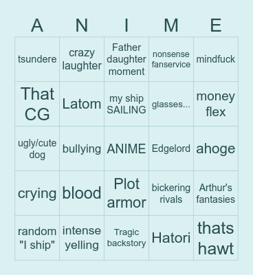 Summer 2020 Anime Bingo Card