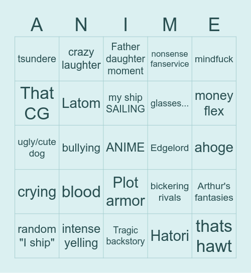 Summer 2020 Anime Bingo Card