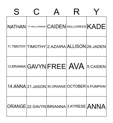 3E HALLOWEEN BINGO Card