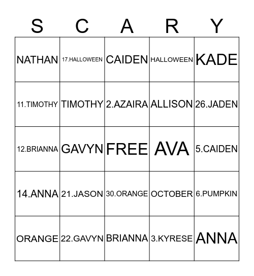 3E HALLOWEEN BINGO Card