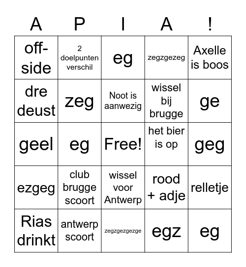 Apia Bingo Card