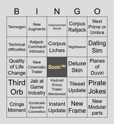Tennocon 2020 Bingo Card