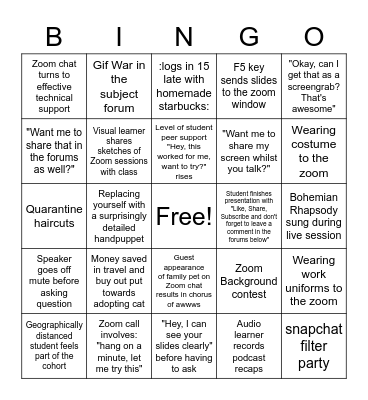 Education from Home Bingo 2020 Bingo Card