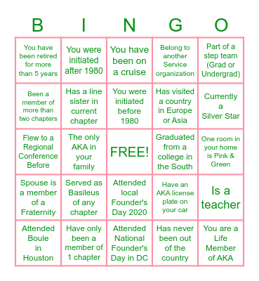 ALPHA KAPPA ALPHA SORORITY 2020 Bingo Card