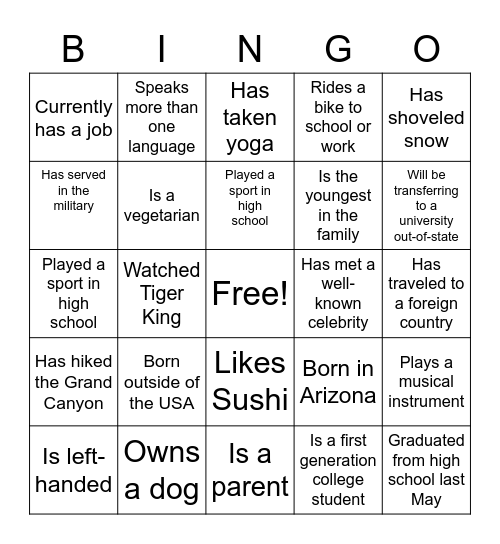 HES 210 Culture and Illness Introduction Bingo Card