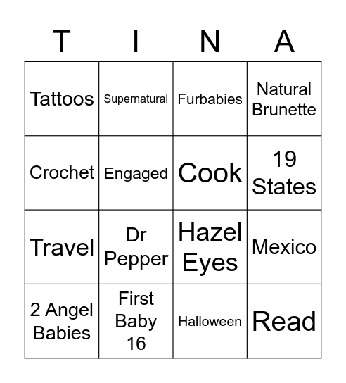 Tina's Bingo Card