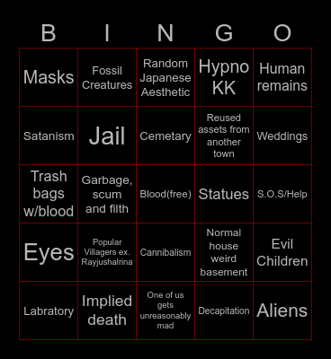 Animal Crossing Horror Bingo Card