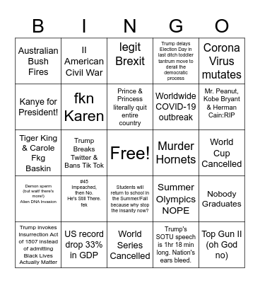 2020 BINGO Part II Bingo Card