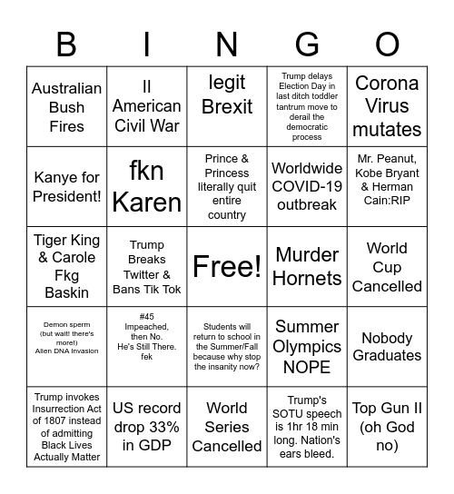 2020 BINGO Part II Bingo Card