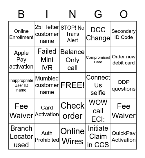 TBC Bingo Card