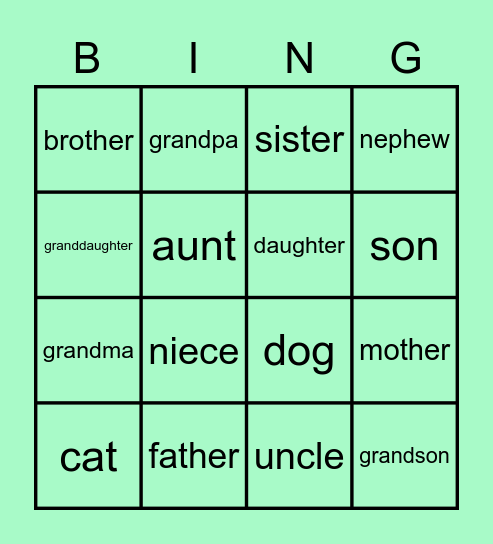 FAMILY MEMBERS Bingo Card