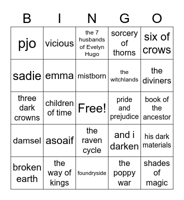 books Bingo Card