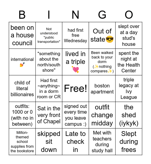 Boarders of the Acad Bingo Card