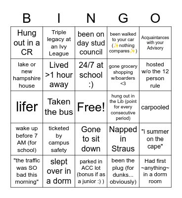 Day Studs of the Acad Bingo Card