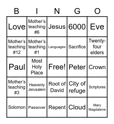 Heavenly Bingo Card