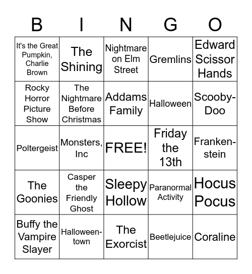 Halloween Movies Bingo Card