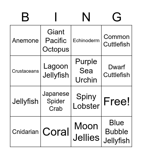 Spineless Bingo Card