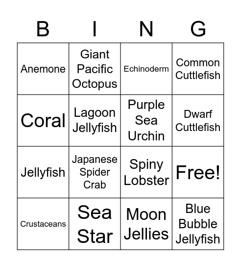 Spineless Bingo Card