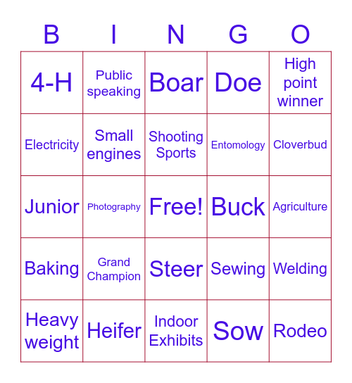 2020 Fair Bingo Card